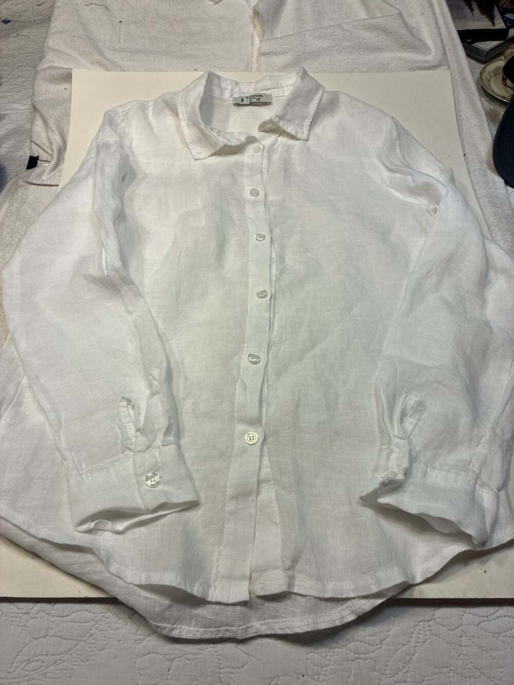 Femme Fatale White Linen Long Sleeve Button Down Shirt